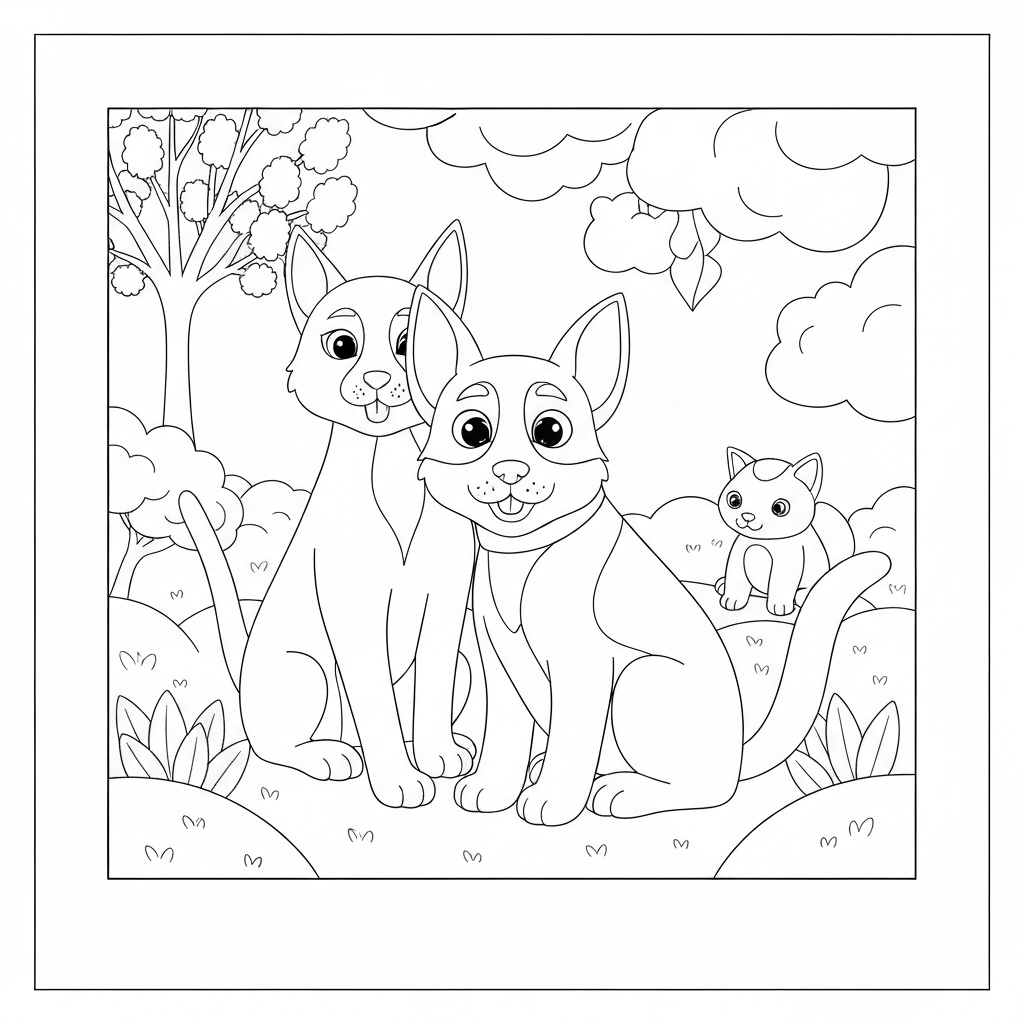 disegni da colorare gatto e cane dettagliato