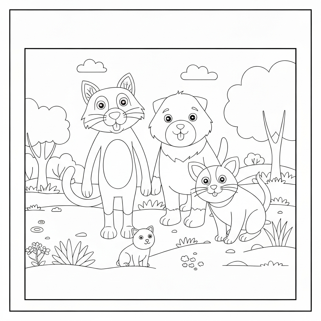 disegni da colorare gatto e cane famiglia