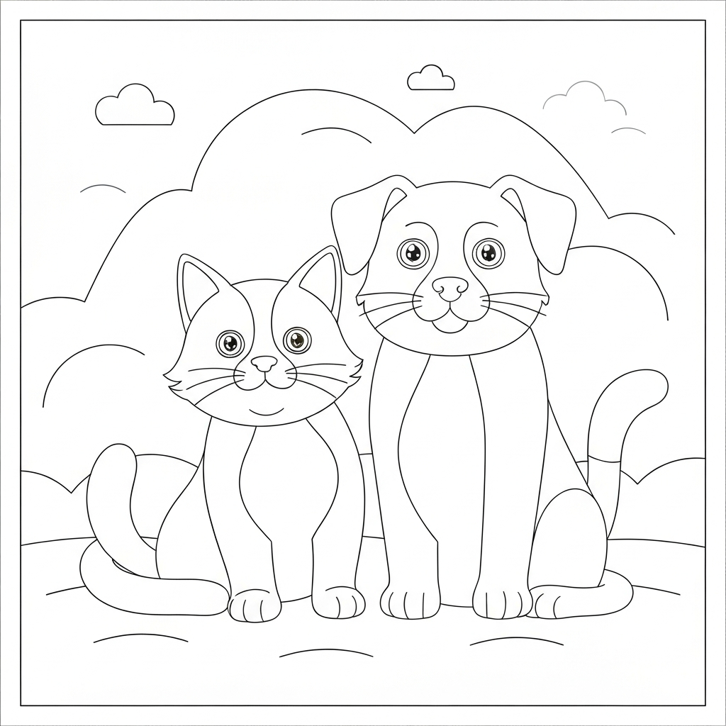 disegni da colorare gatto e cane ritratto