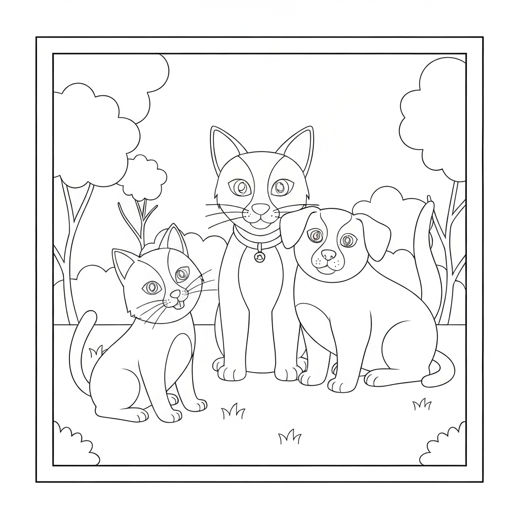 disegni da colorare gatto e cane semplice