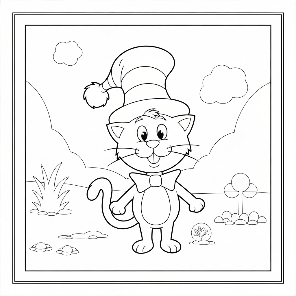 cat in the hat abstract coloring page