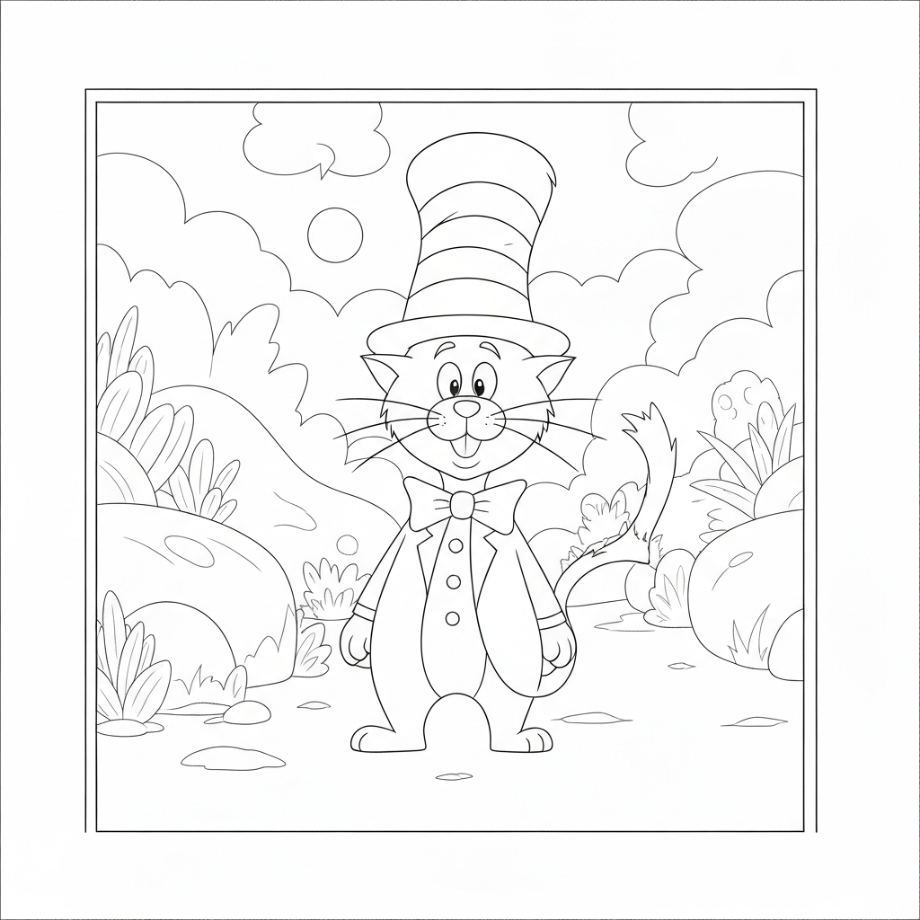 cat in the hat action coloring page