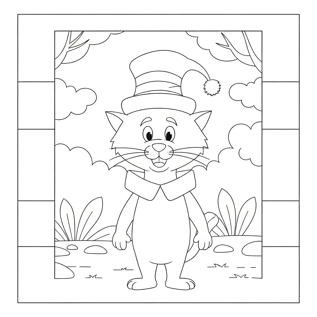 cat in the hat cartoon coloring page
