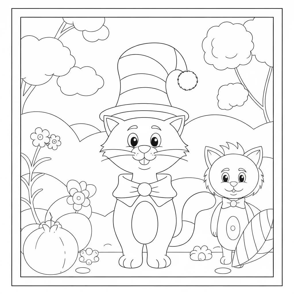 cat in the hat cute coloring page