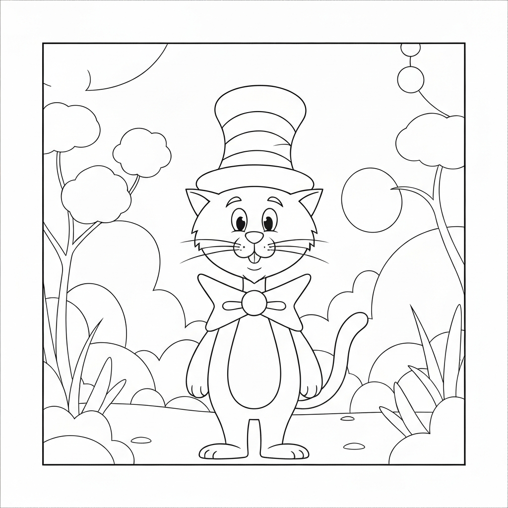 cat in the hat decorative coloring page