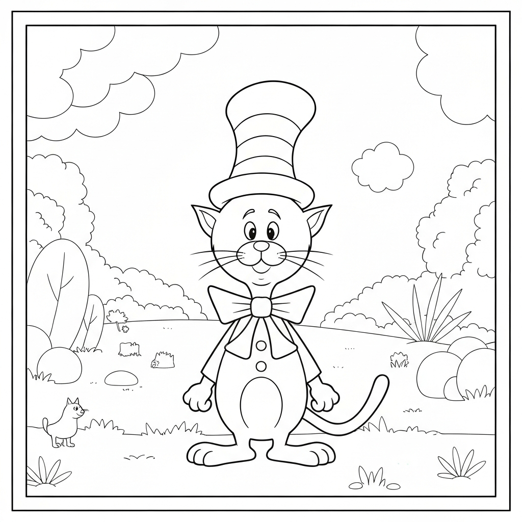 cat in the hat easy coloring page