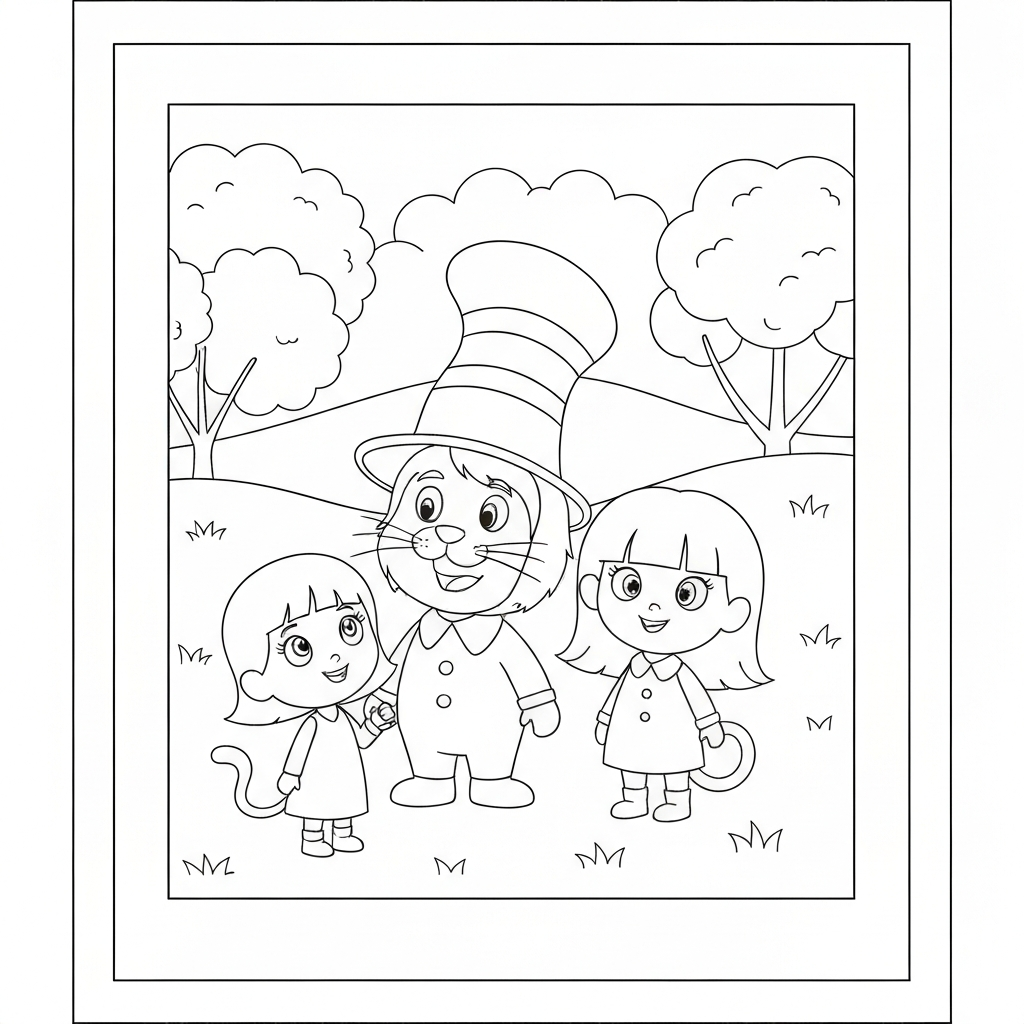 cat in the hat family coloring page