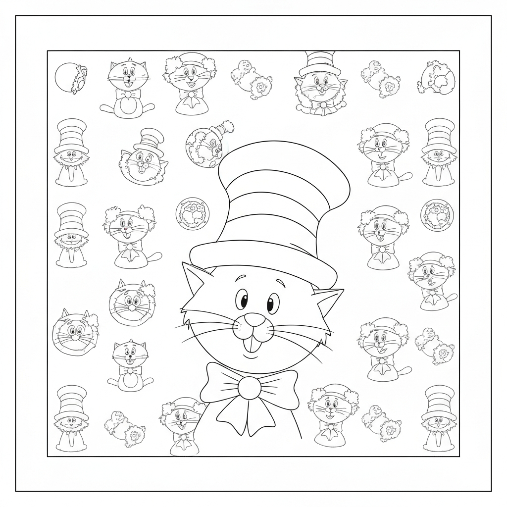 cat in the hat pattern coloring page
