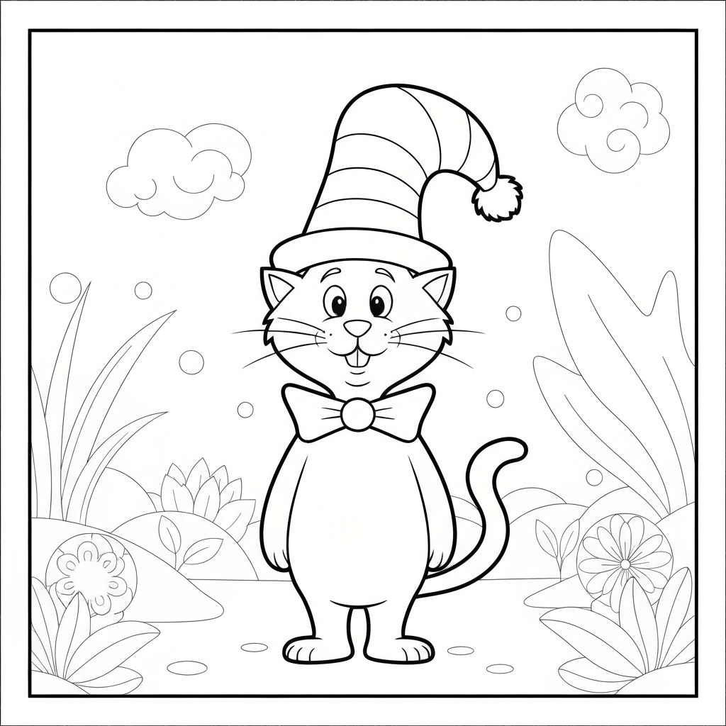 cat in the hat portrait coloring page