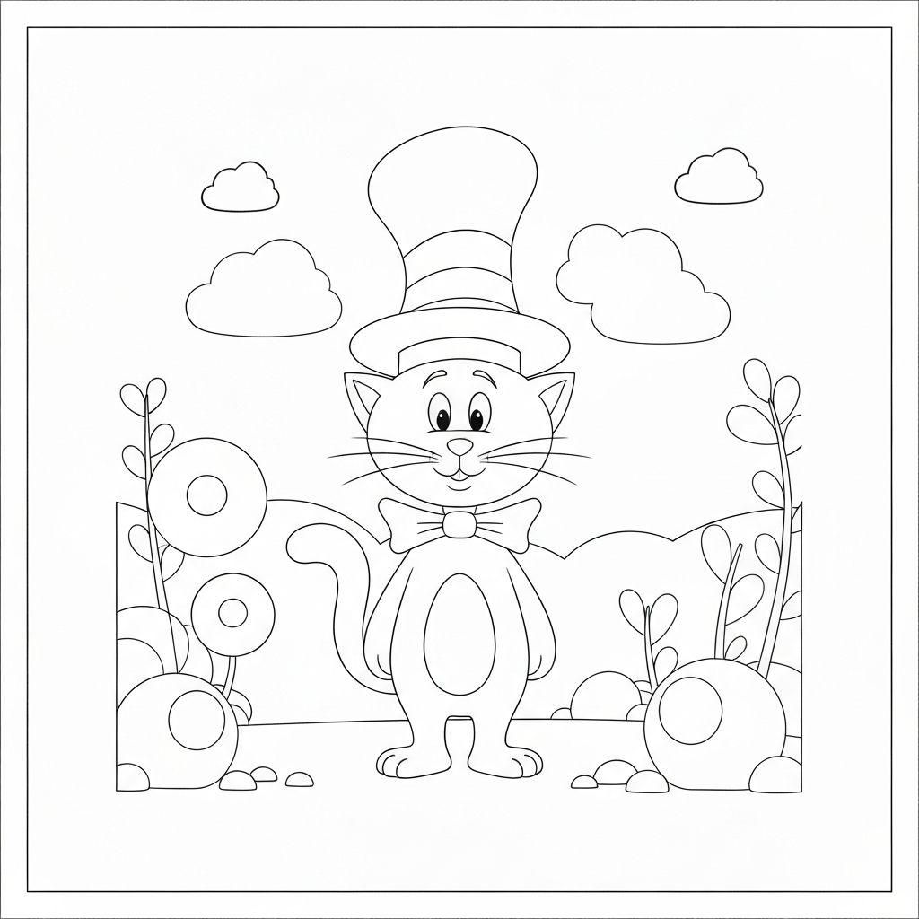 cat in the hat simple coloring page