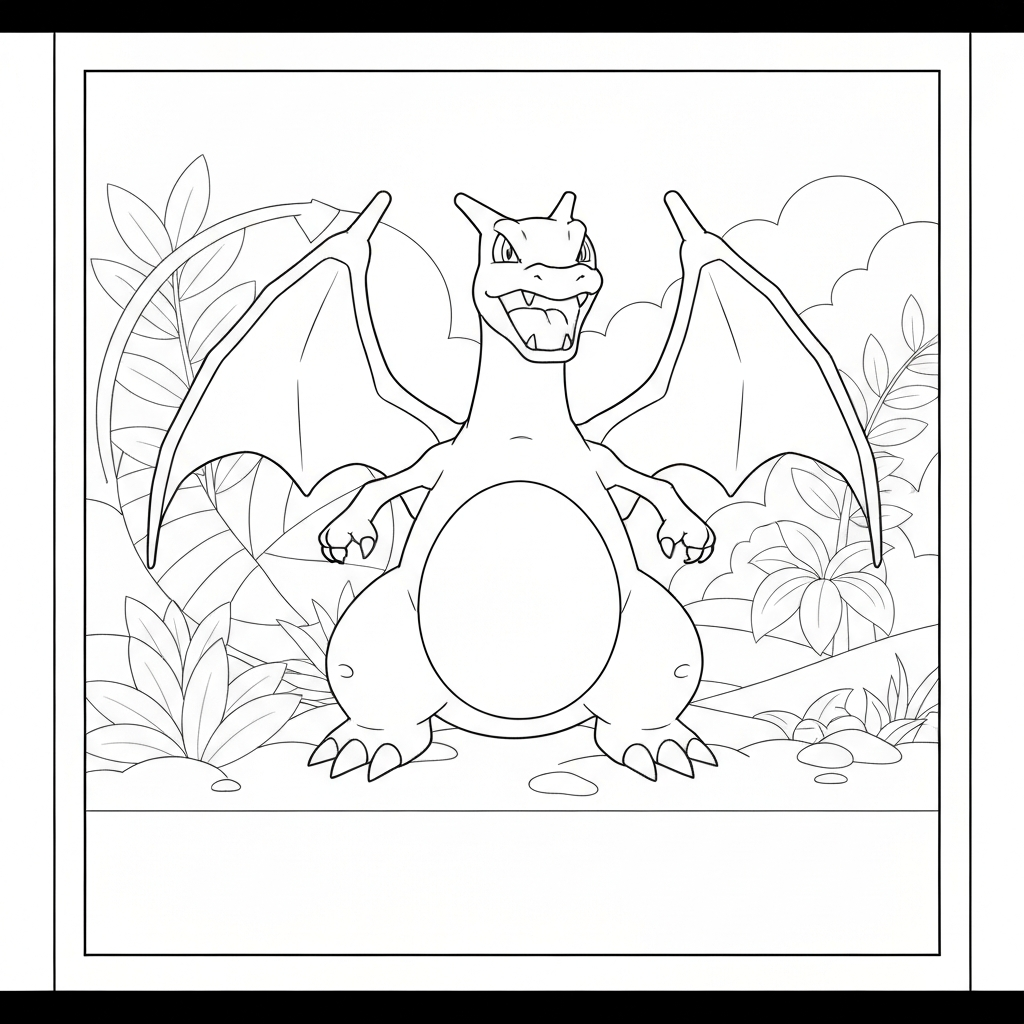 charizard pokemon çiçekler boyama sayfası