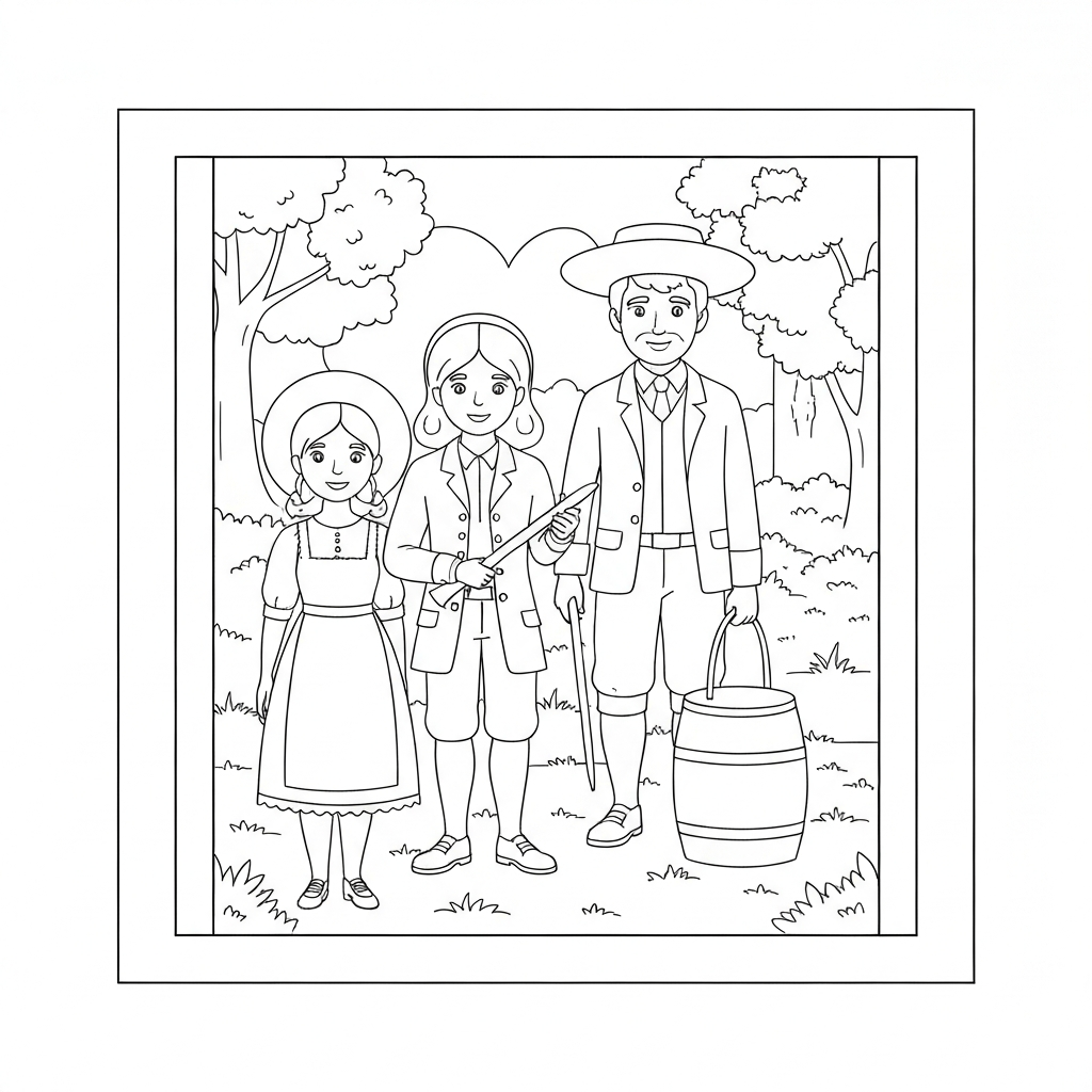 colonial life family coloring page