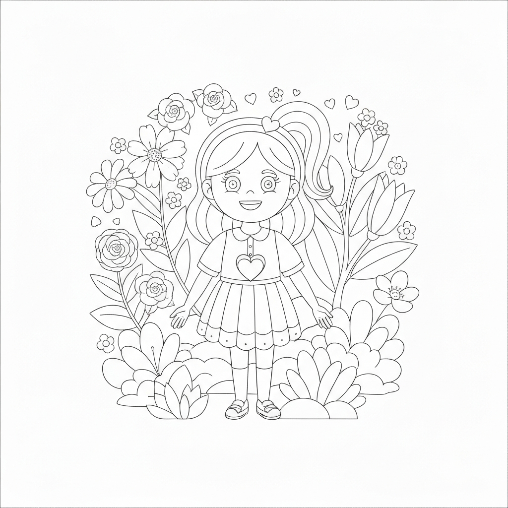cute  for valentines day flowers coloring page
