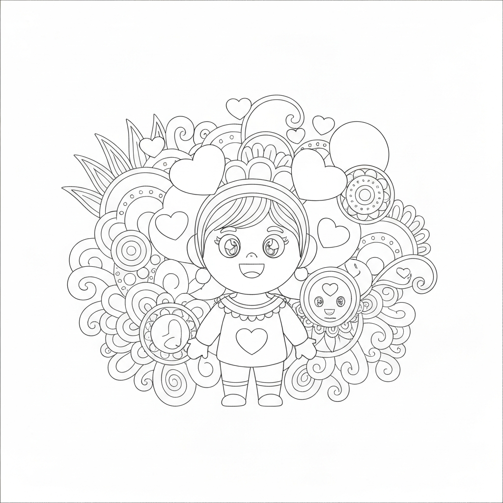 cute  for valentines day mandala coloring page