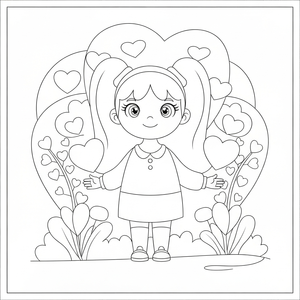 cute  for valentines day portrait coloring page