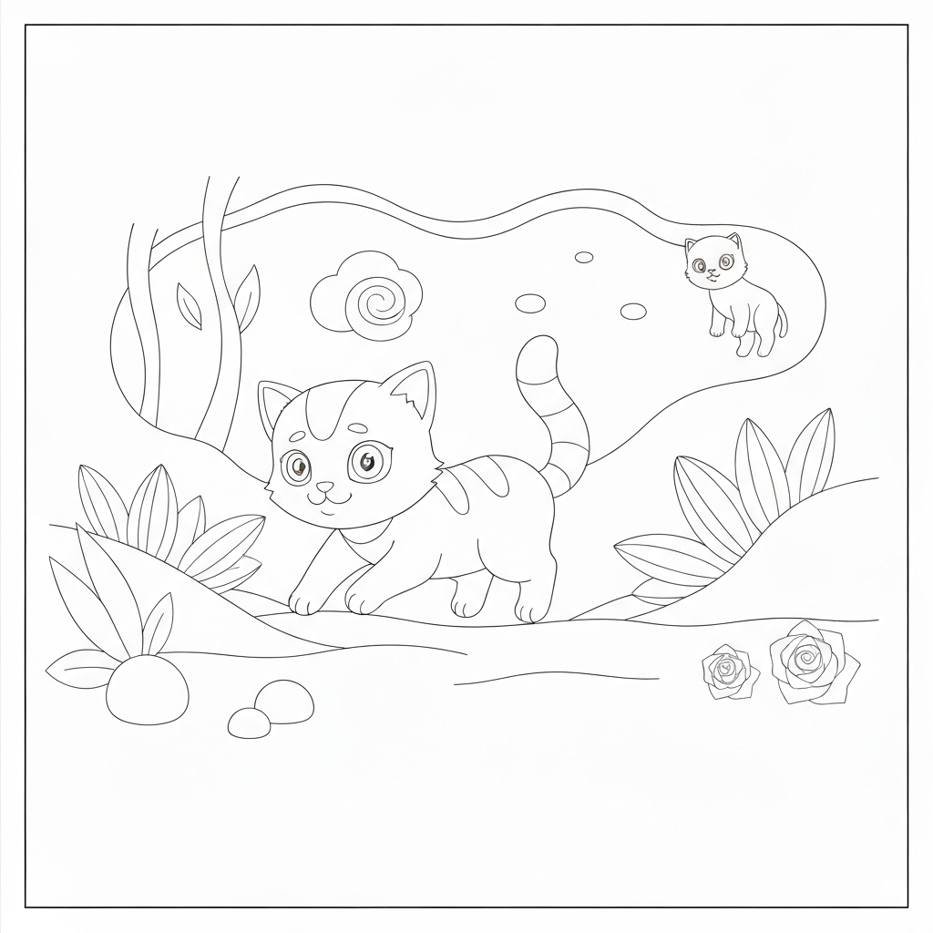 cute kitten action coloring page