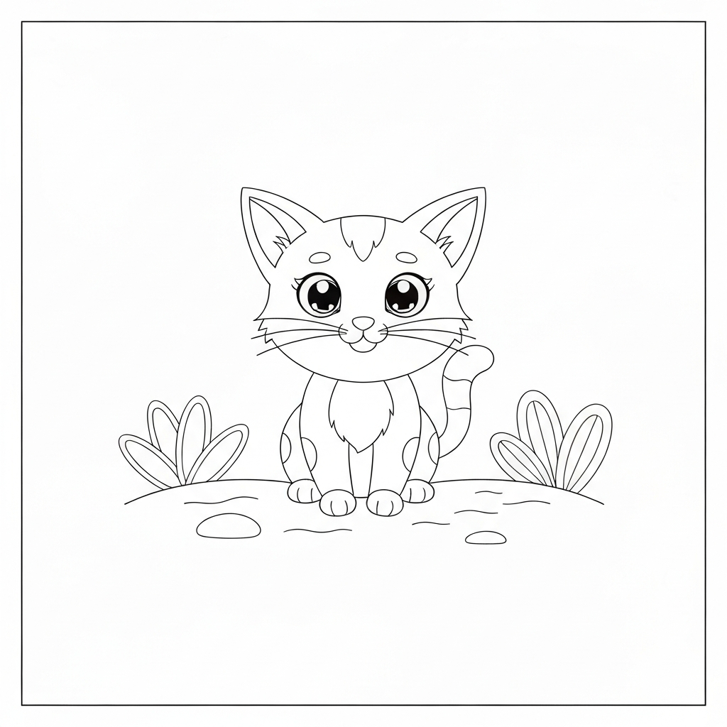 cute kitten cartoon coloring page