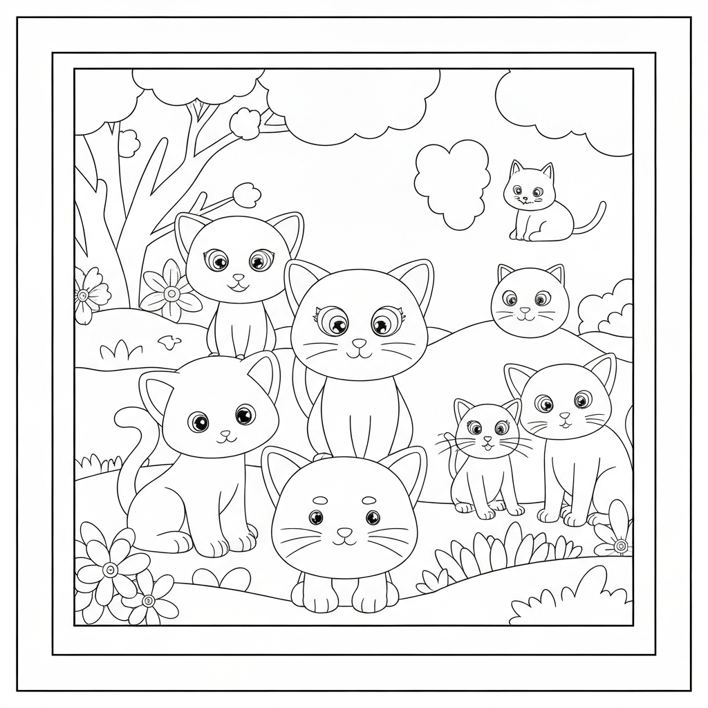 cute kitten family coloring page