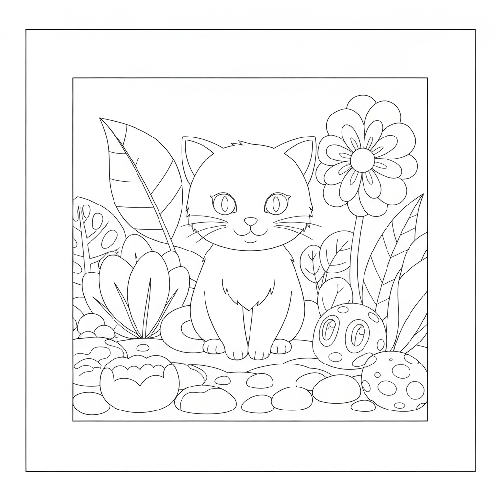 cute kitten flowers coloring page