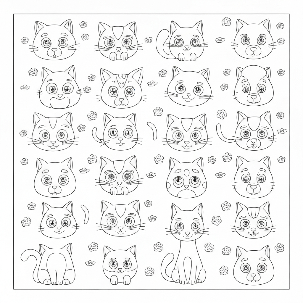 cute kitten pattern coloring page