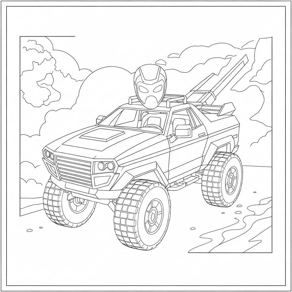cybertruck action coloring page