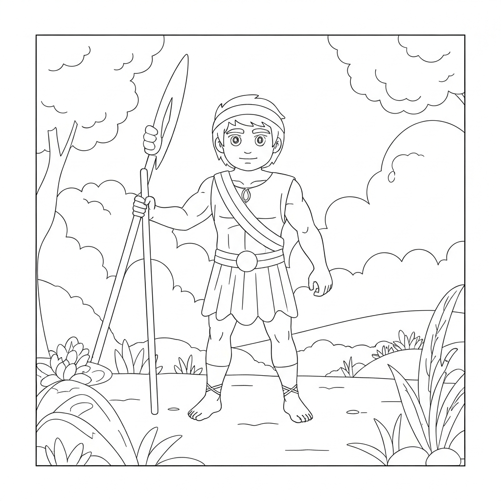 david and goliath detailed coloring page