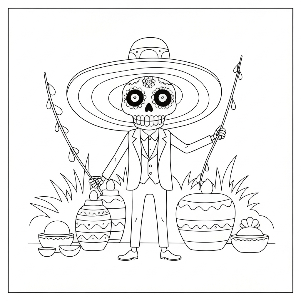 day of the dead cartoon coloring page