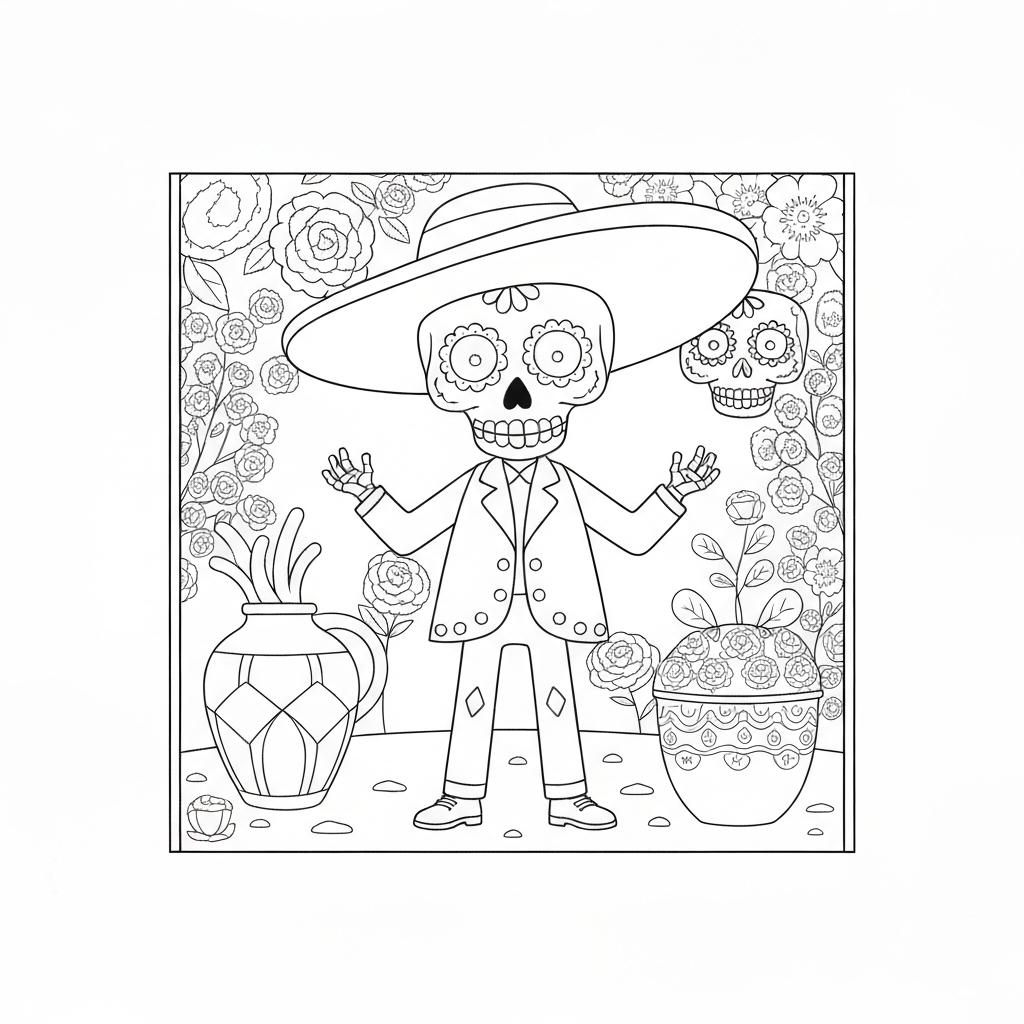 day of the dead cute coloring page