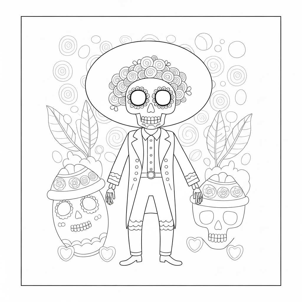 day of the dead decorative coloring page