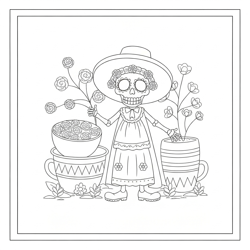 day of the dead detailed coloring page