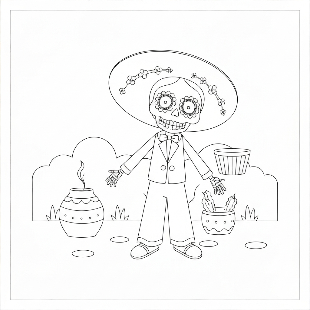 day of the dead easy coloring page