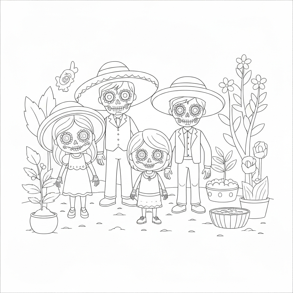 day of the dead family coloring page