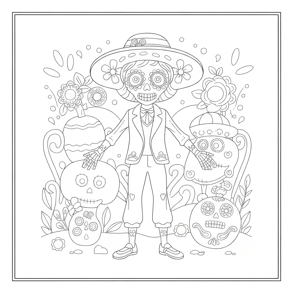 day of the dead flowers coloring page