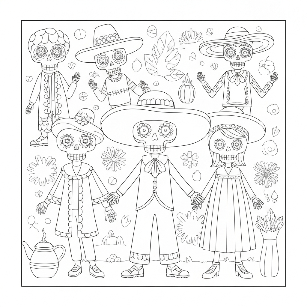 day of the dead pattern coloring page