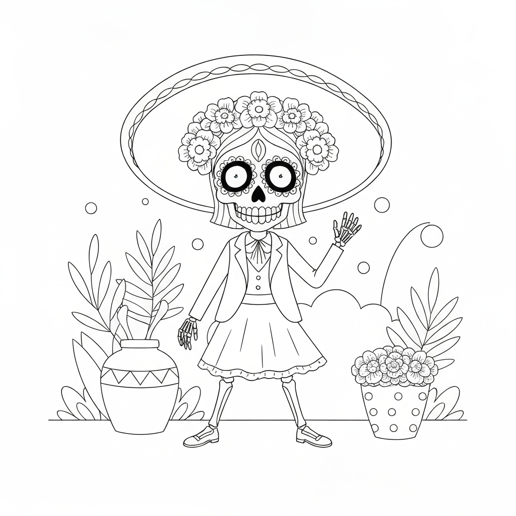 day of the dead portrait coloring page