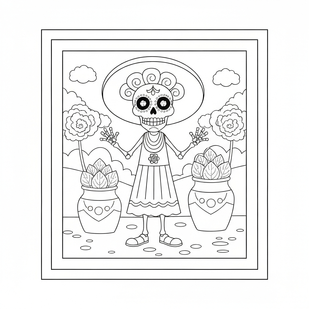 day of the dead simple coloring page