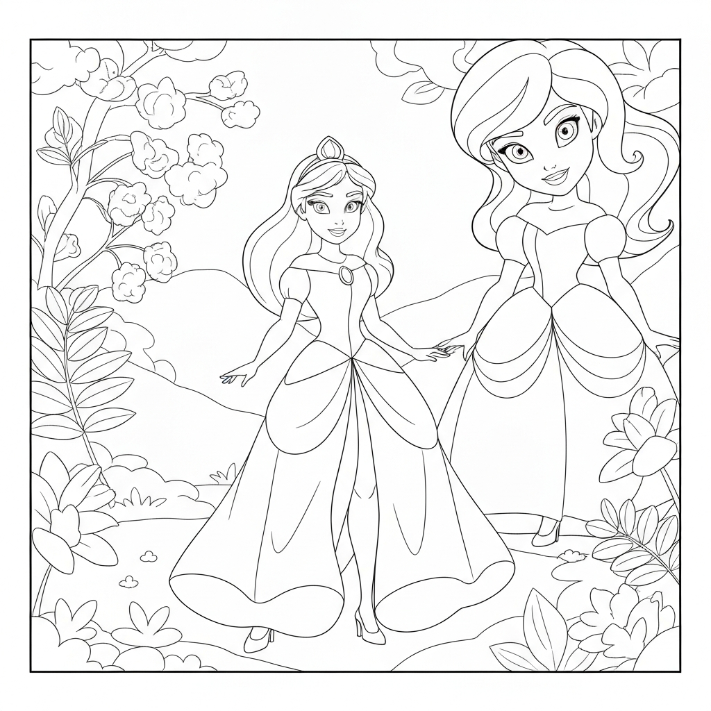disney princesses action coloring page