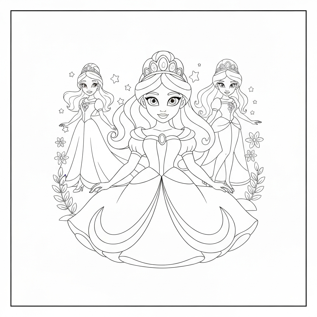 disney princesses cute coloring page