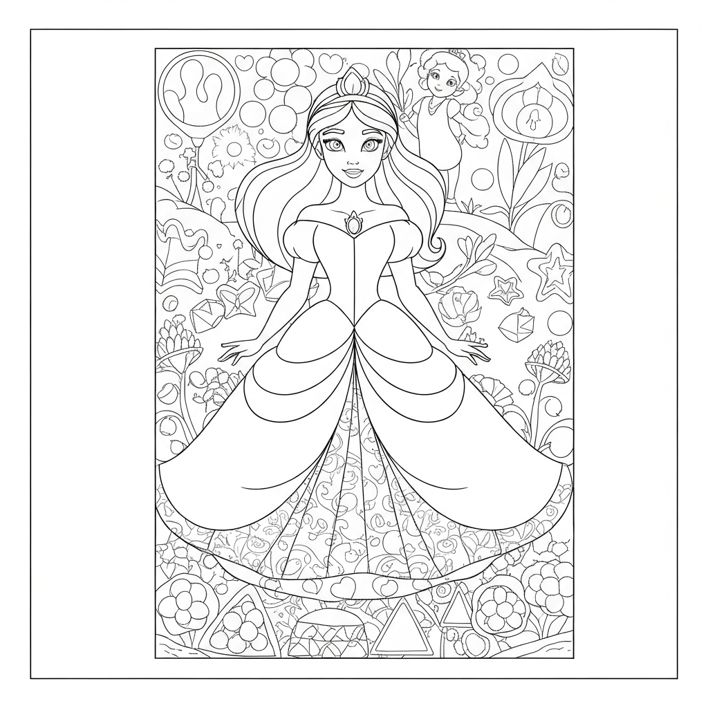 disney princesses decorative coloring page