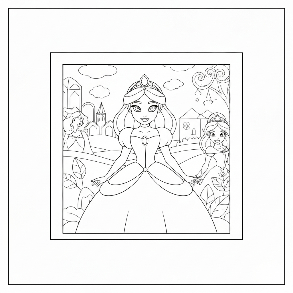 disney princesses easy coloring page