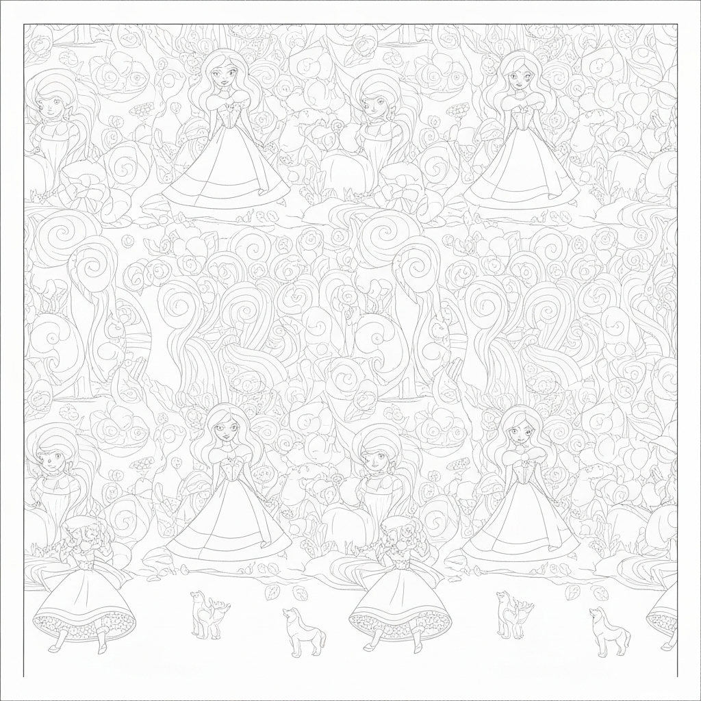 disney princesses pattern coloring page