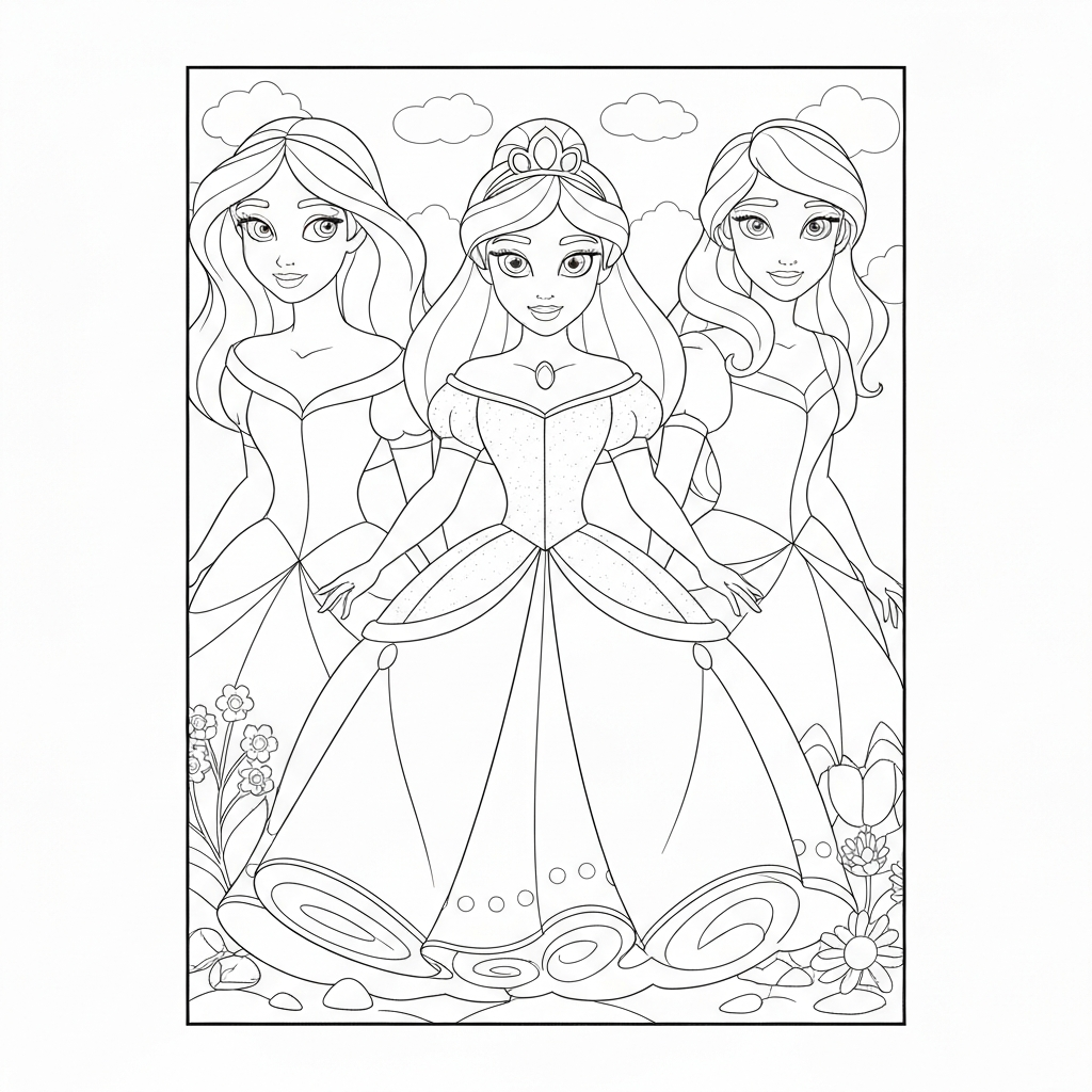 disney princesses portrait coloring page