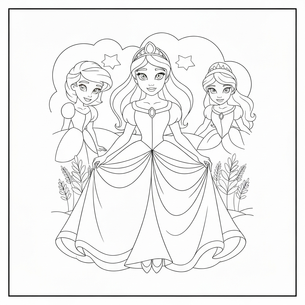 disney princesses simple coloring page
