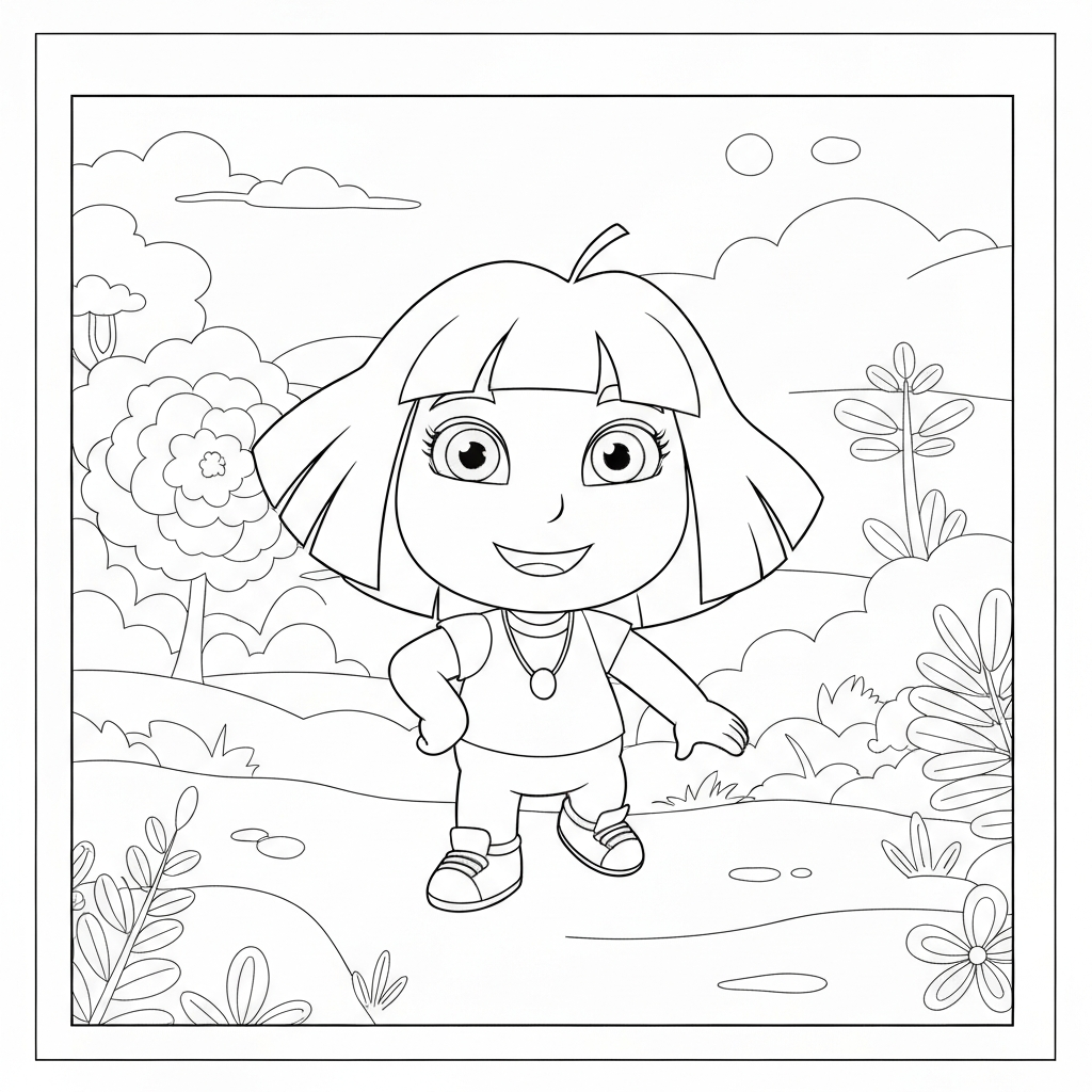 dora cartoon decorative coloring page