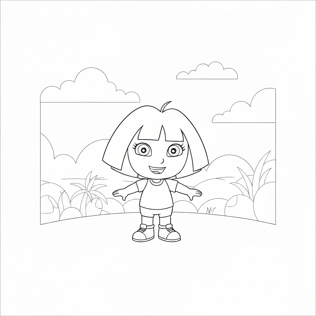 dora cartoon simple coloring page