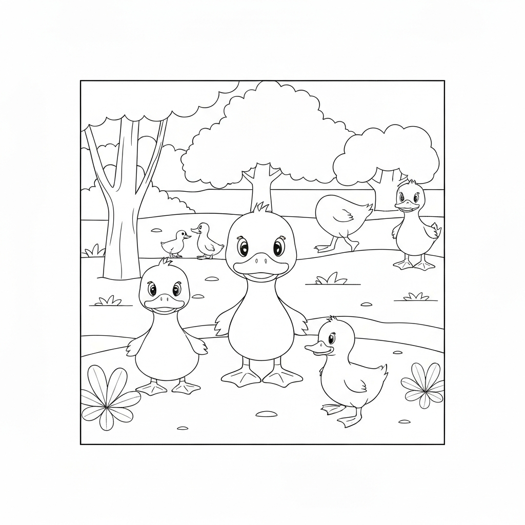 disegni da colorare famiglia di anatroccoli