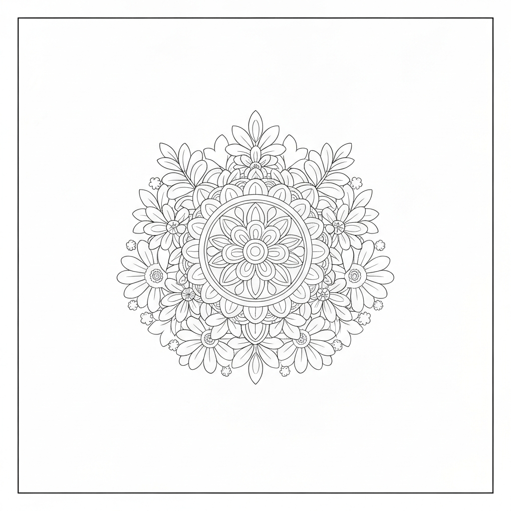 easy mandala flowers coloring page