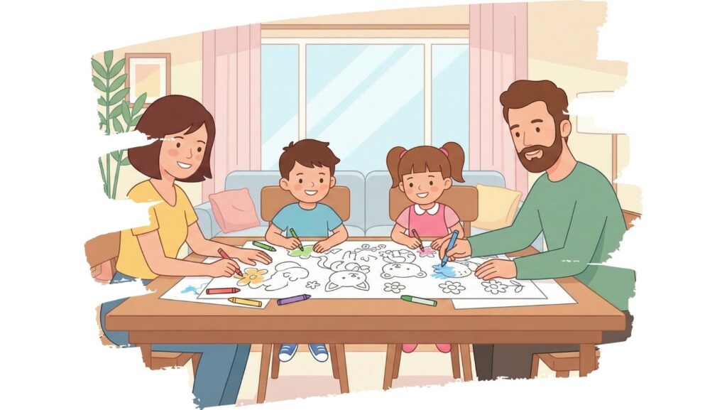 dad mom boy girl painting coloring page - about page image