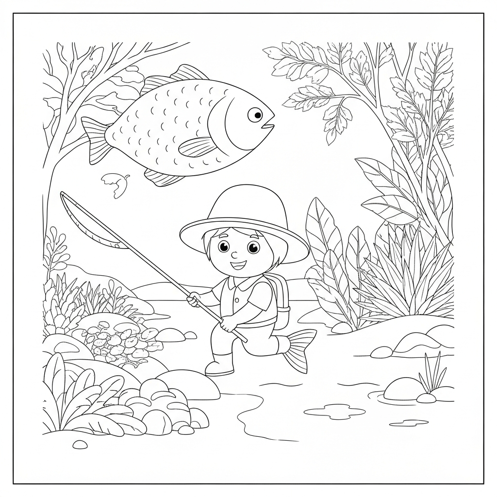 fishing cute coloring page
