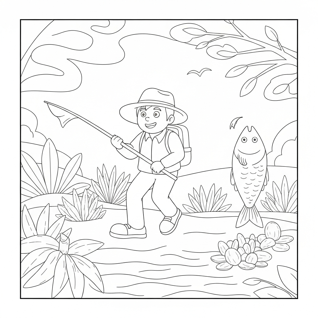 fishing easy coloring page